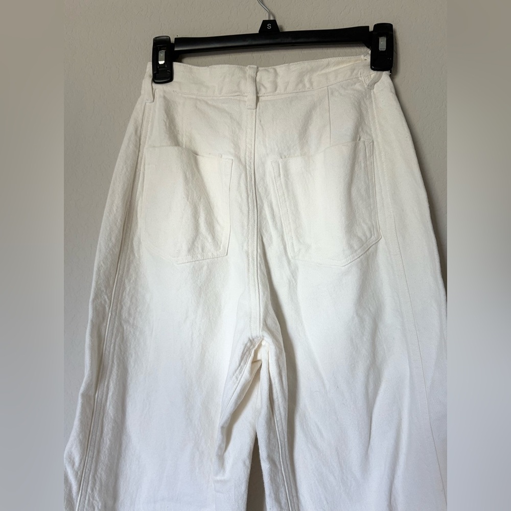 Zara Cream Lightweight Pleated Ivory Jeans High-Waist Relaxed Fit - Picture 8 of 9